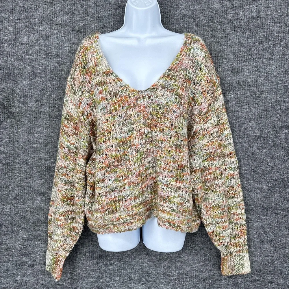 Free People Sweater Womens Small Multicolor V Neck Knit Pullover Long Sleeve